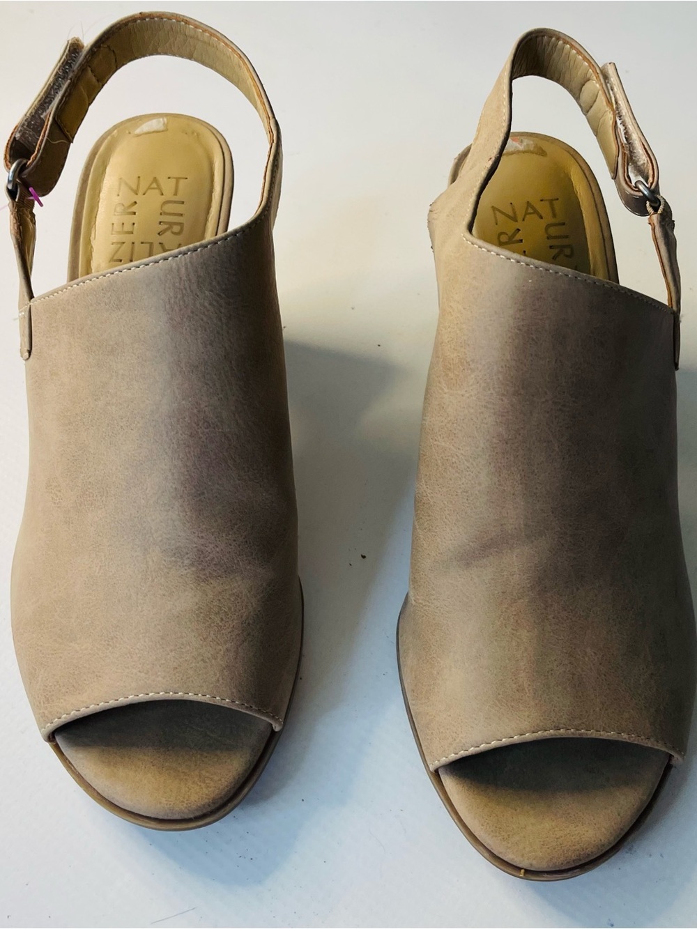 Naturalizer Taupe Open-Toe Slingback Mules Adjustable Strap Size 7